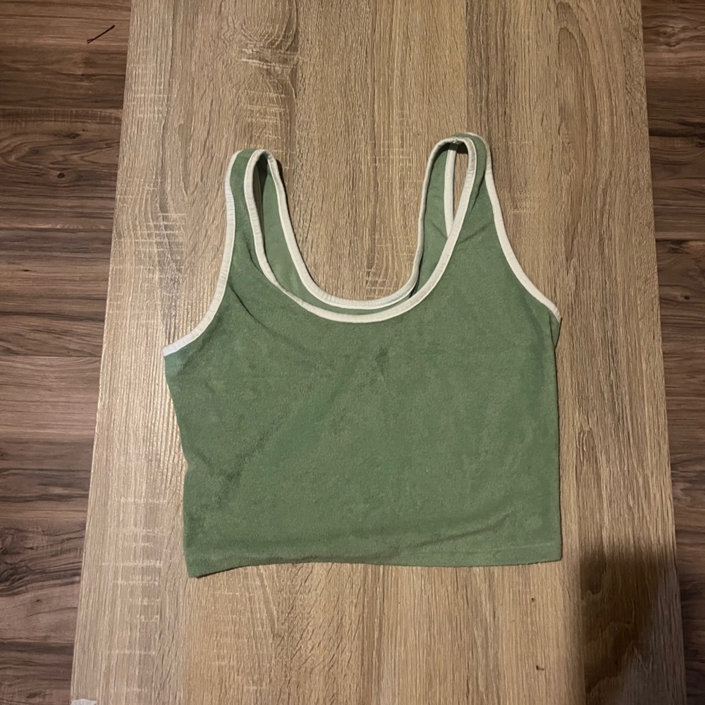 SO Olive Green Tank Top with White Trim